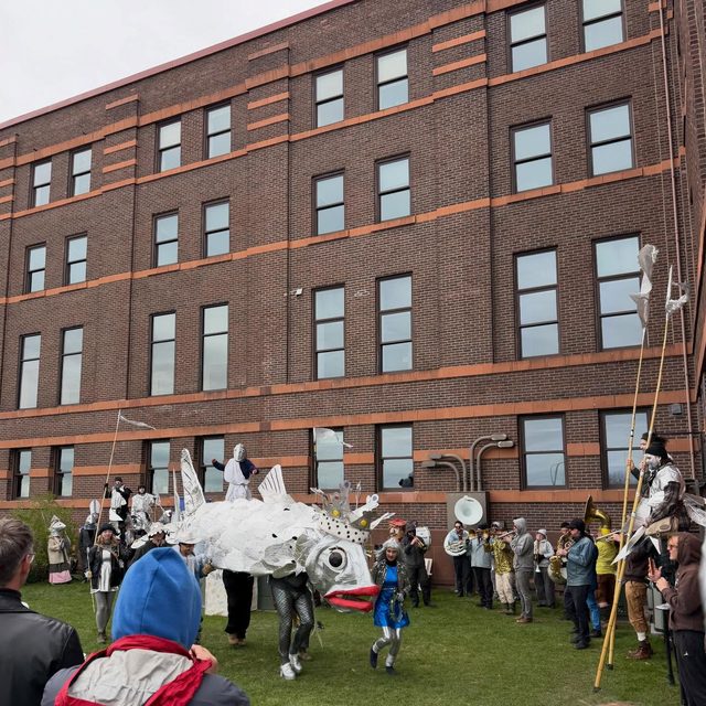 Giant fish puppet in a Duluth art parade